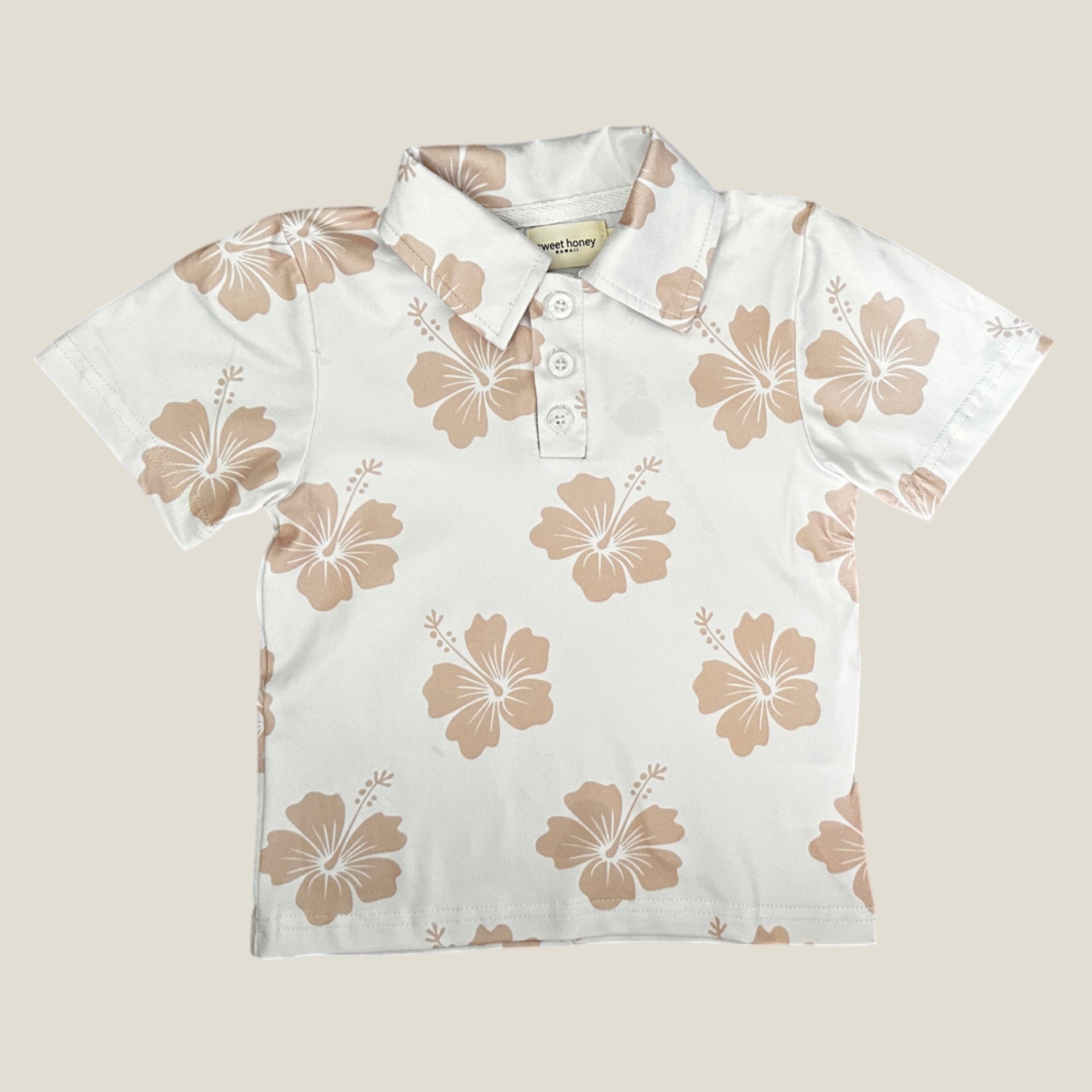 Cream Hibiscus collared shirt - Sweet Sweet Honey Hawaii