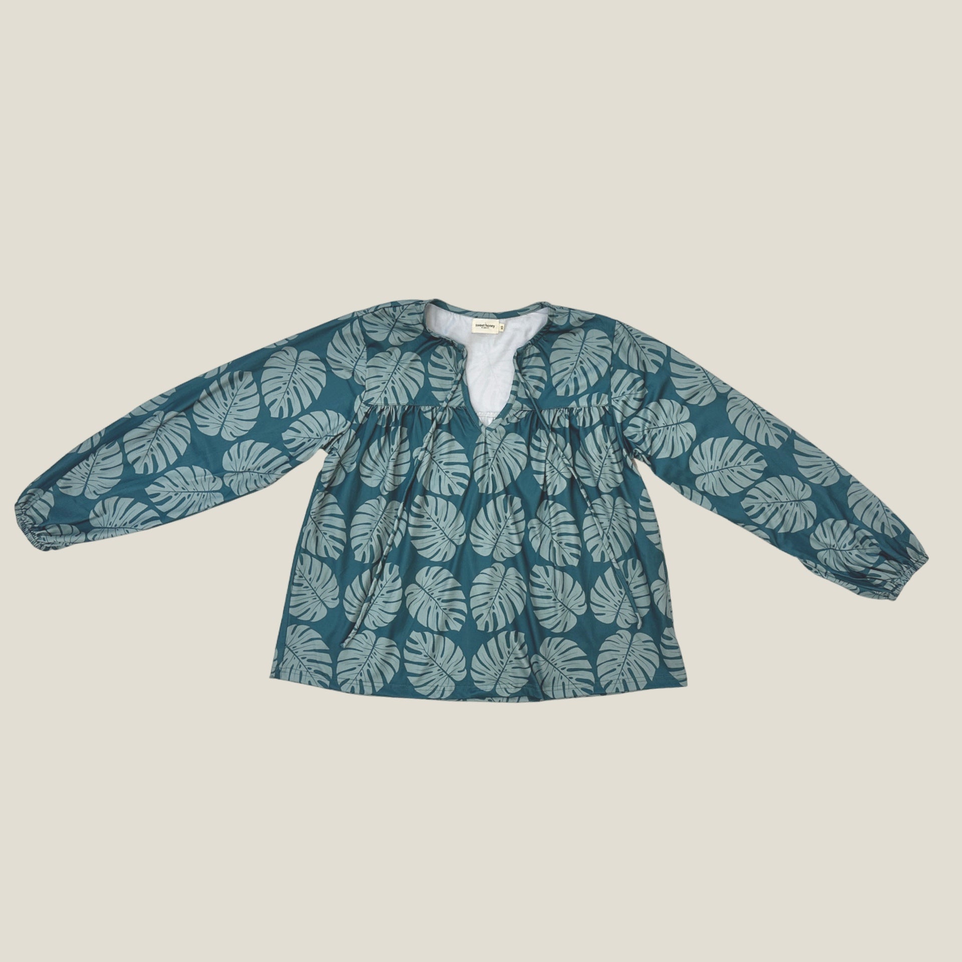 Teal Monstera Layla Top - Sweet Sweet Honey Hawaii