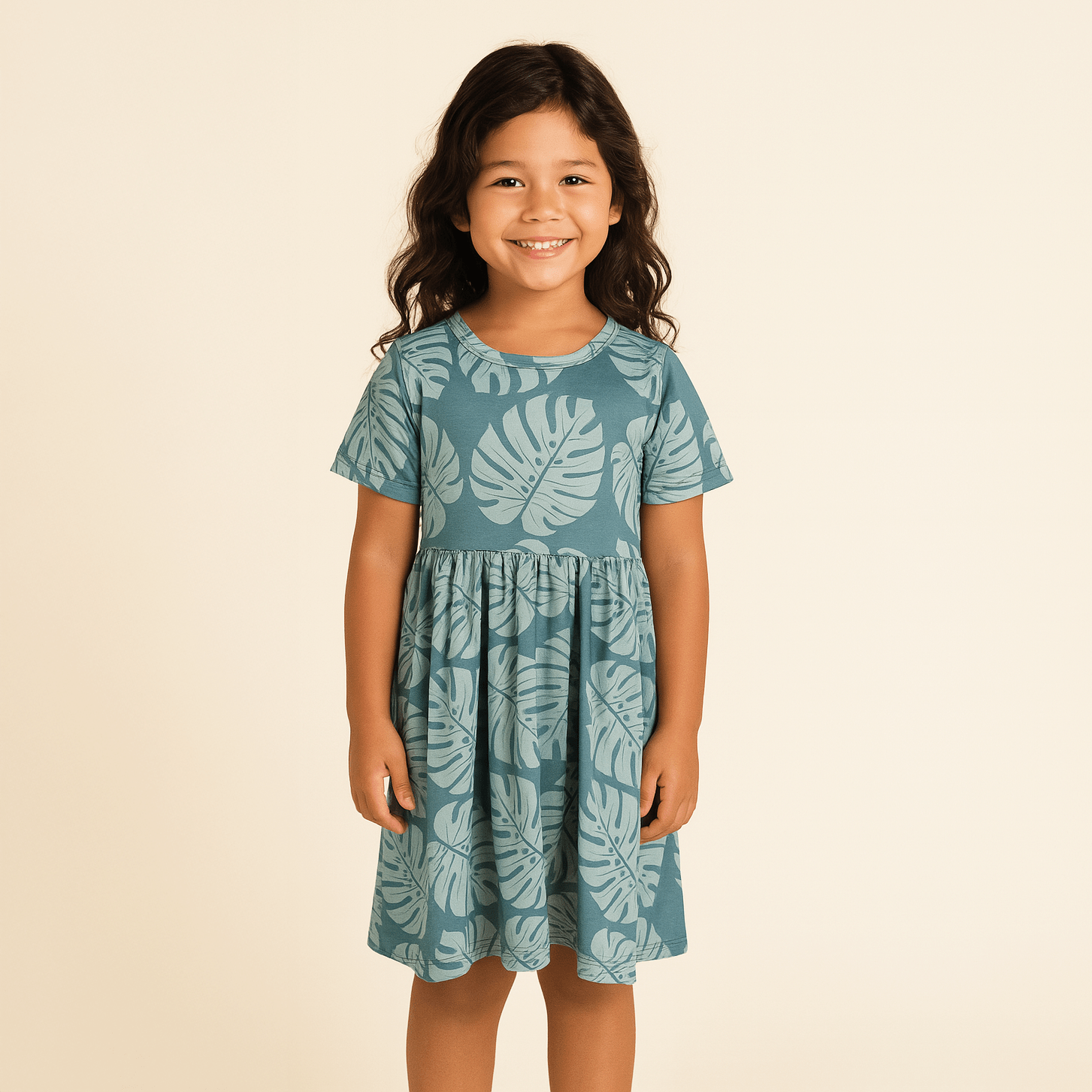 Teal Monstera Tee Dress - Sweet Sweet Honey Hawaii
