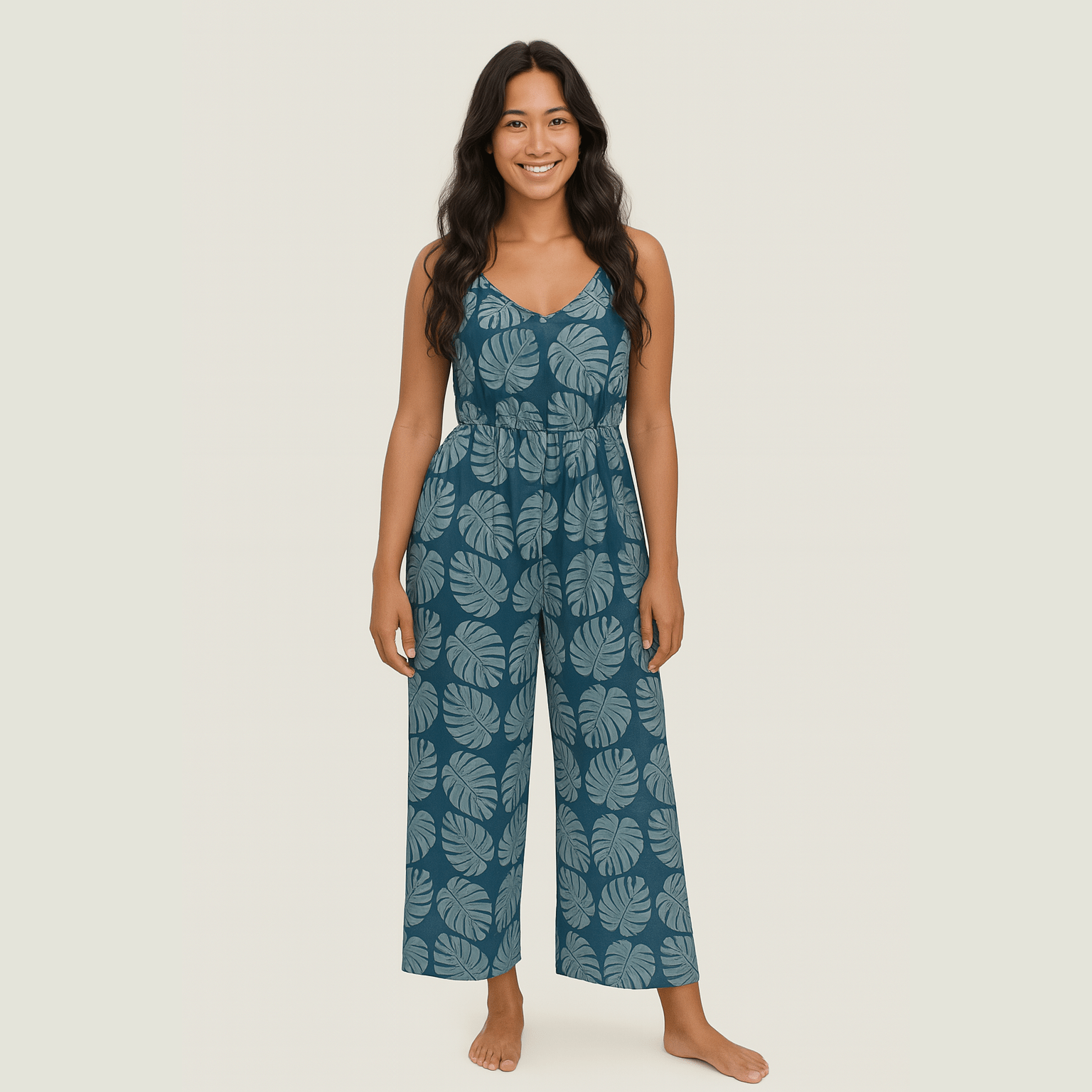 Teal Monstera Tiffany Jumpsuit - Sweet Sweet Honey Hawaii