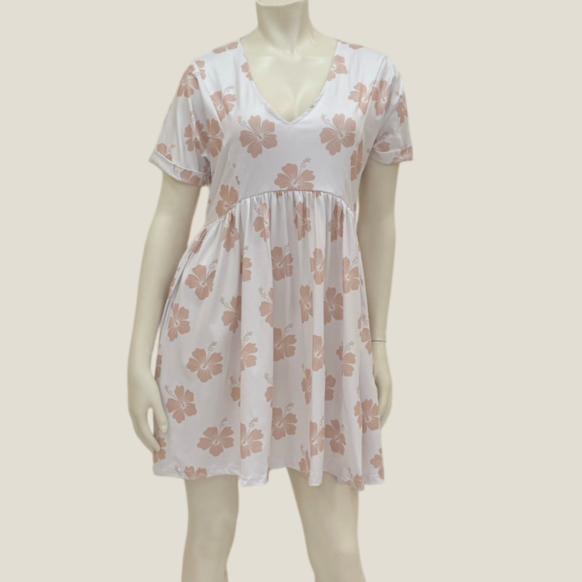 Women's Cream Hibiscus Tee Dress - Sweet Sweet Honey Hawaii