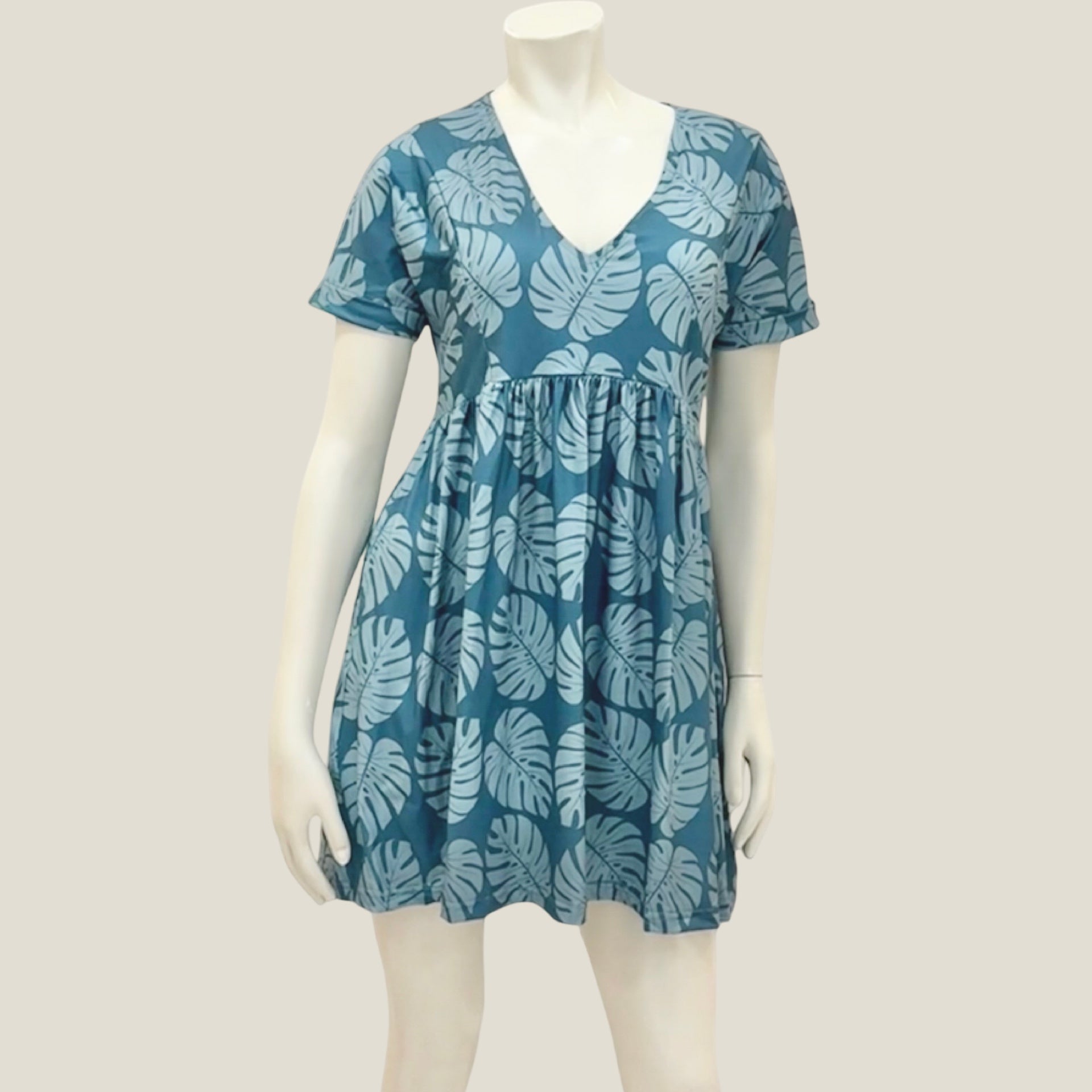 Women's Teal Monstera Tee Dress - Sweet Sweet Honey Hawaii