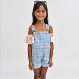 Light Blue Denim Quilt Short Overalls