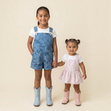 Pink  Mauna lani Denim Quilt Ruffled Onesie