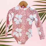 Cheetah Hibiscus Long Sleeve Swimsuit