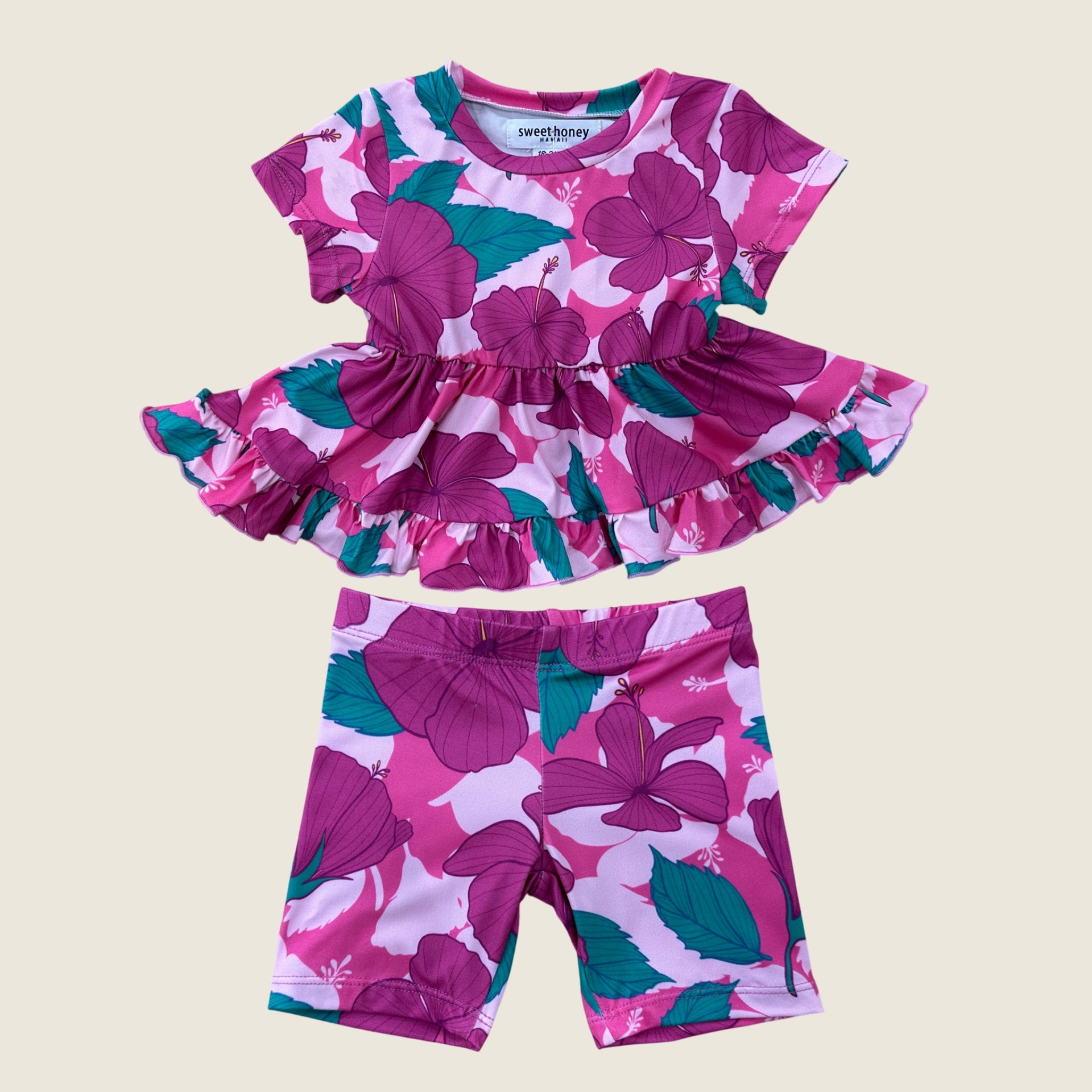 Island Pink Hibiscus Peplum set