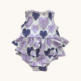 Purple Love Monstera  Ruffle Tank Romper