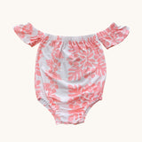 Pink/White Hibiscus Quilt Off the shoulder Onesie