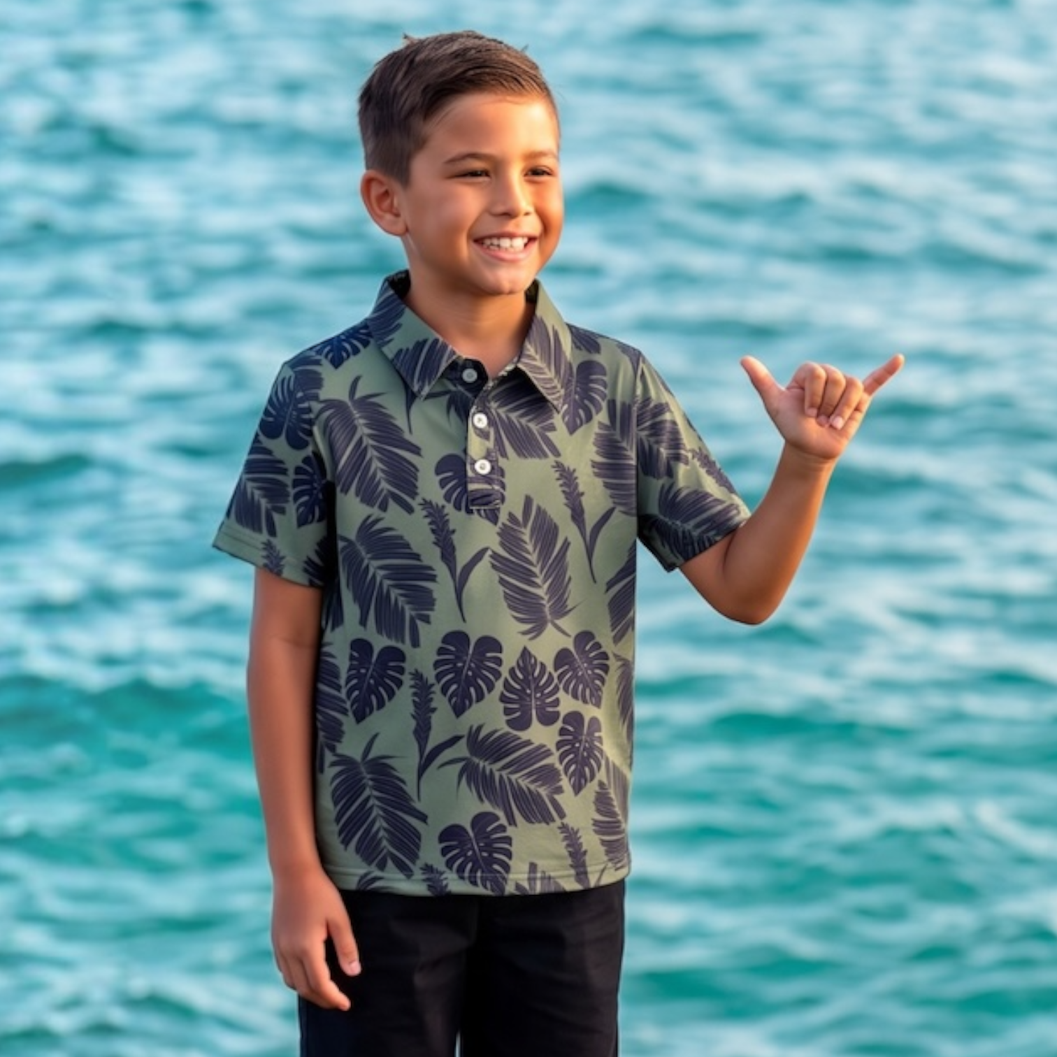 Sage Palm collared shirt