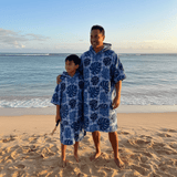 Adult Blue Monstera Palaka Hooded Towel - Sweet Sweet Honey Hawaii