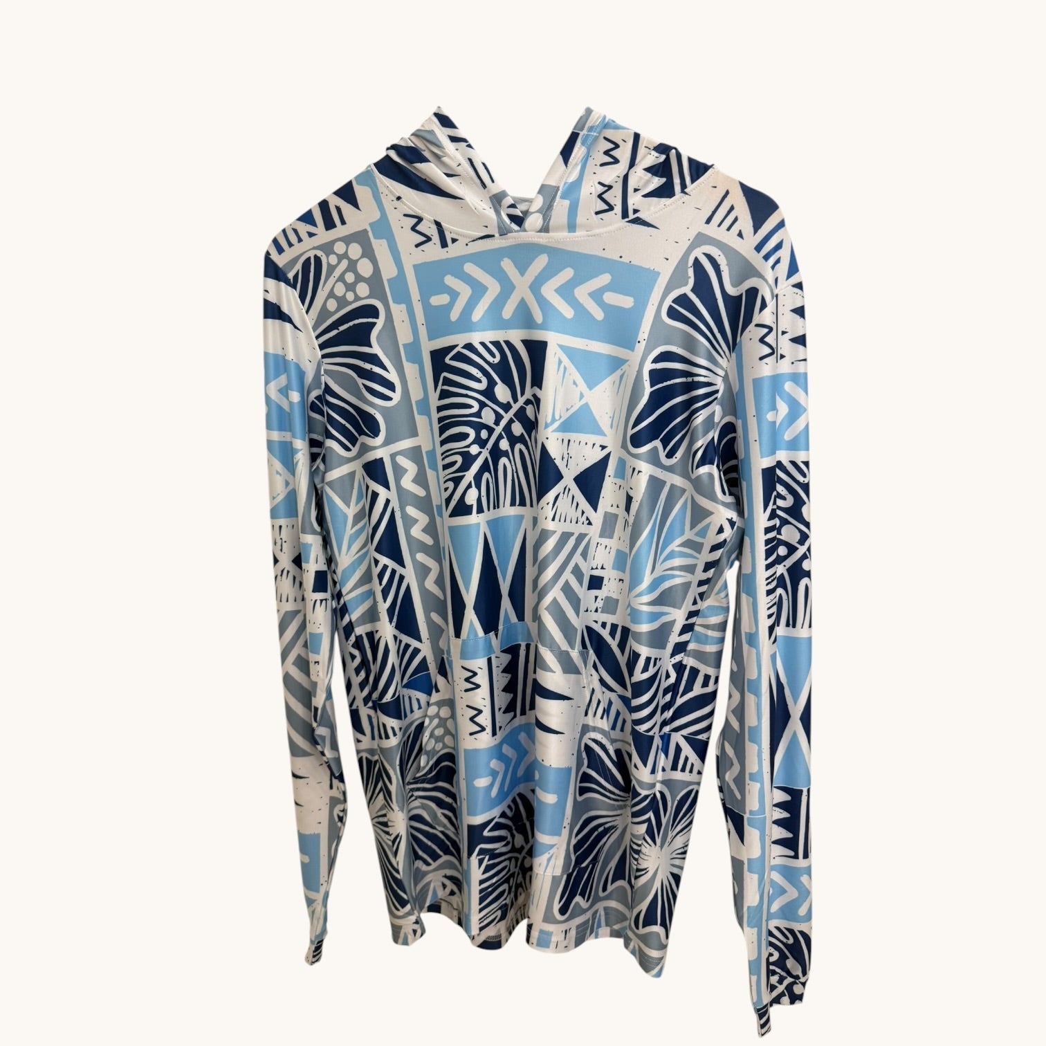 Adult Blue Tropical Kapa Dri Fit Hooded Long Sleeve Tee - Sweet Sweet Honey Hawaii