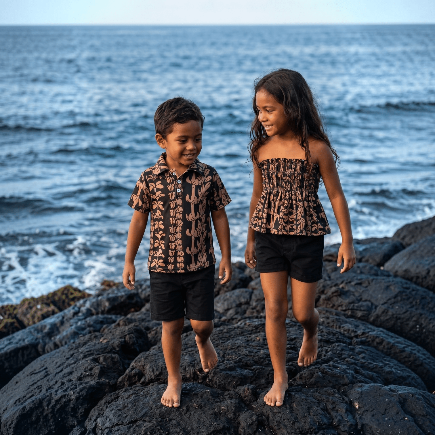 Black/Brown Lei collared shirt - Sweet Sweet Honey Hawaii