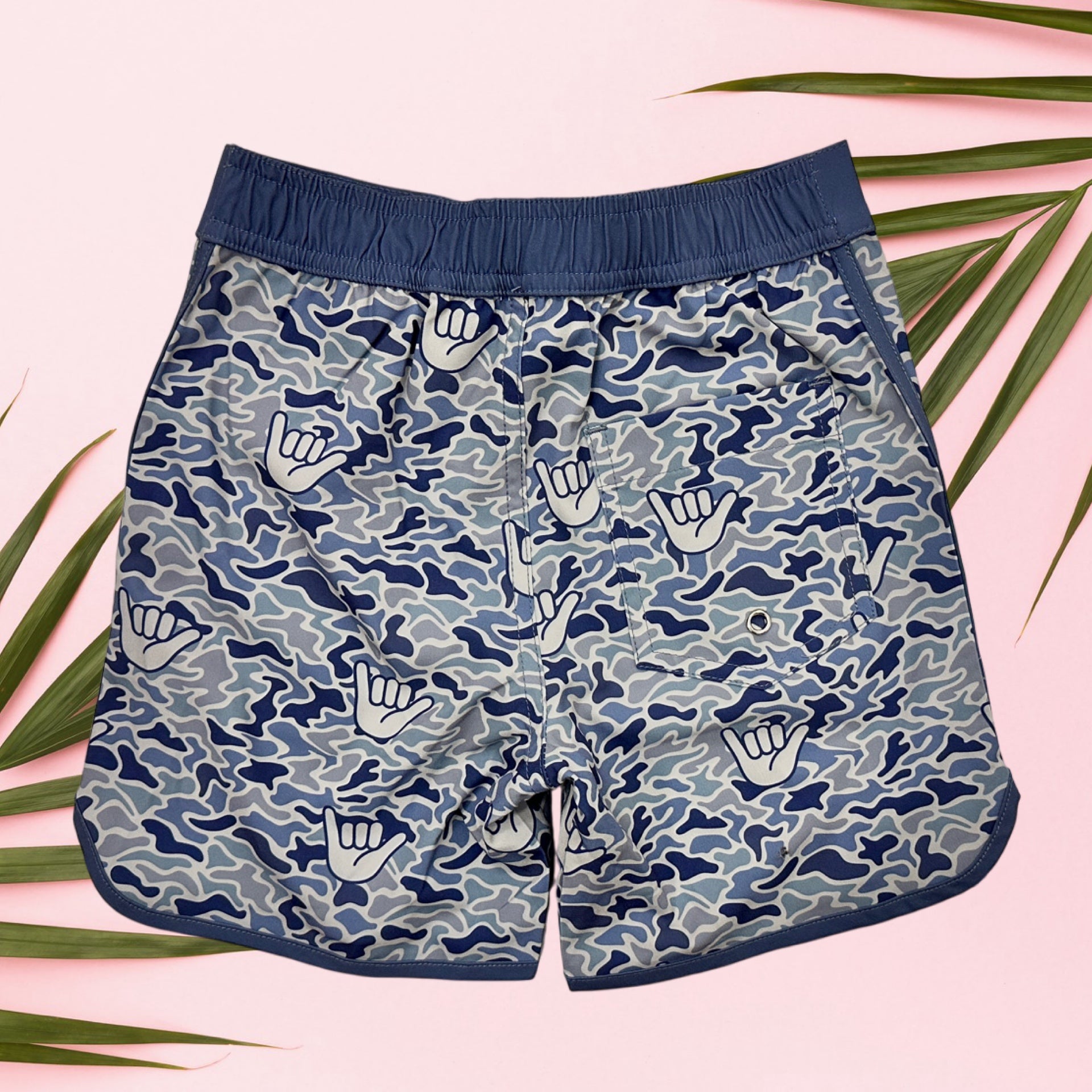 Blue Camo Shaka Boys Boardies - Sweet Sweet Honey Hawaii