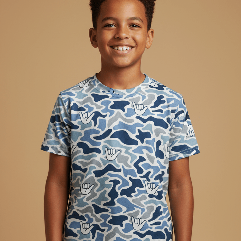 Blue Camo Shaka T-shirt - Sweet Sweet Honey Hawaii