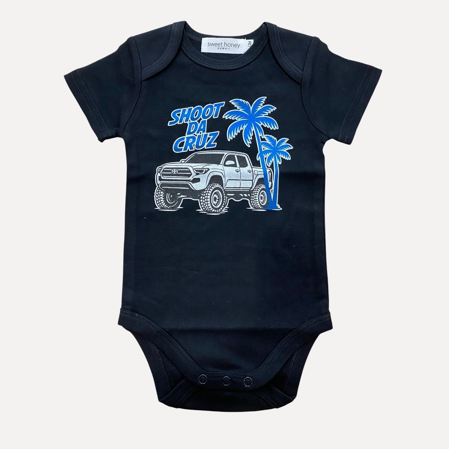 Blue Shoot Da Cruz Black Onesie - Sweet Sweet Honey Hawaii