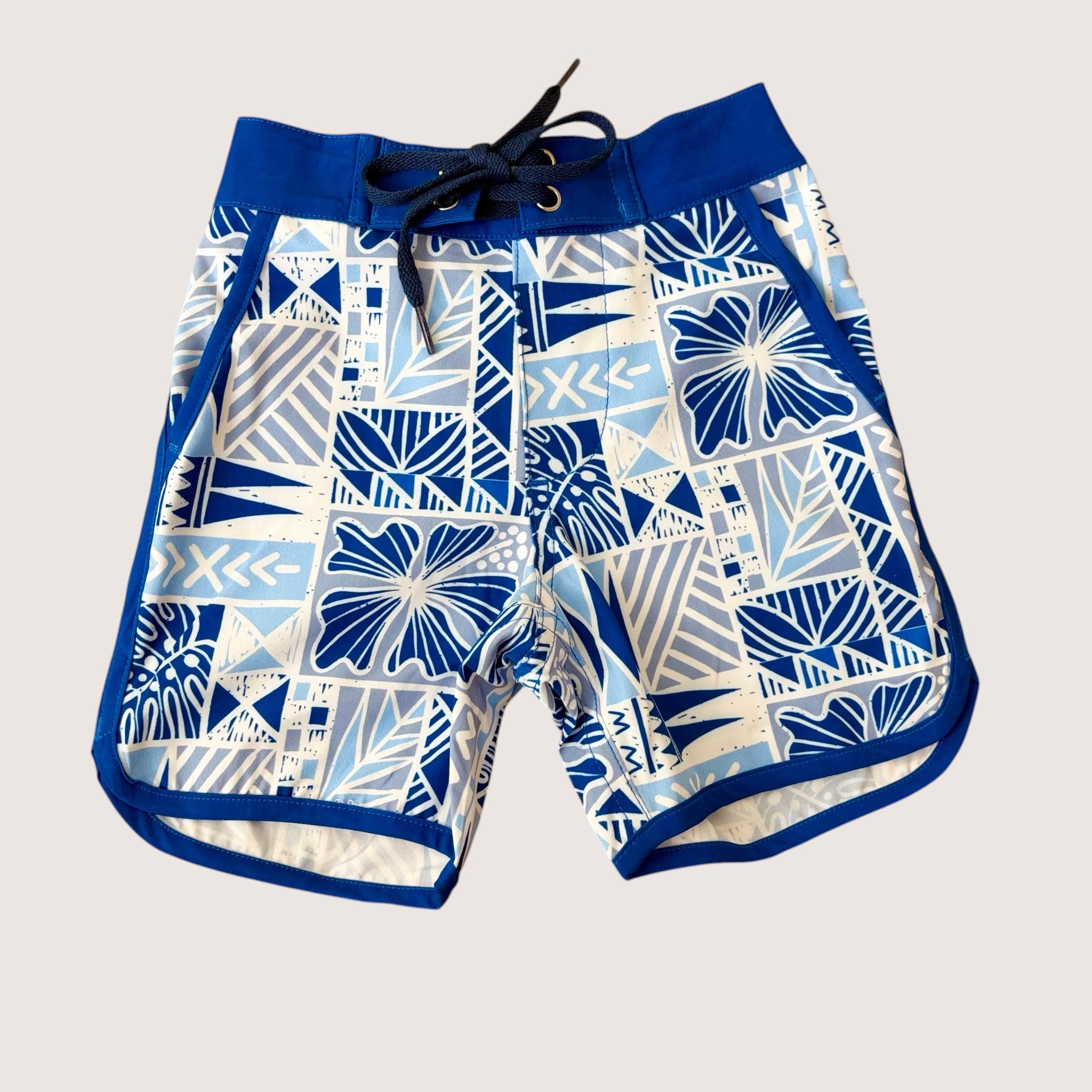 Blue Tropical Kapa Boys Boardies - Sweet Sweet Honey Hawaii