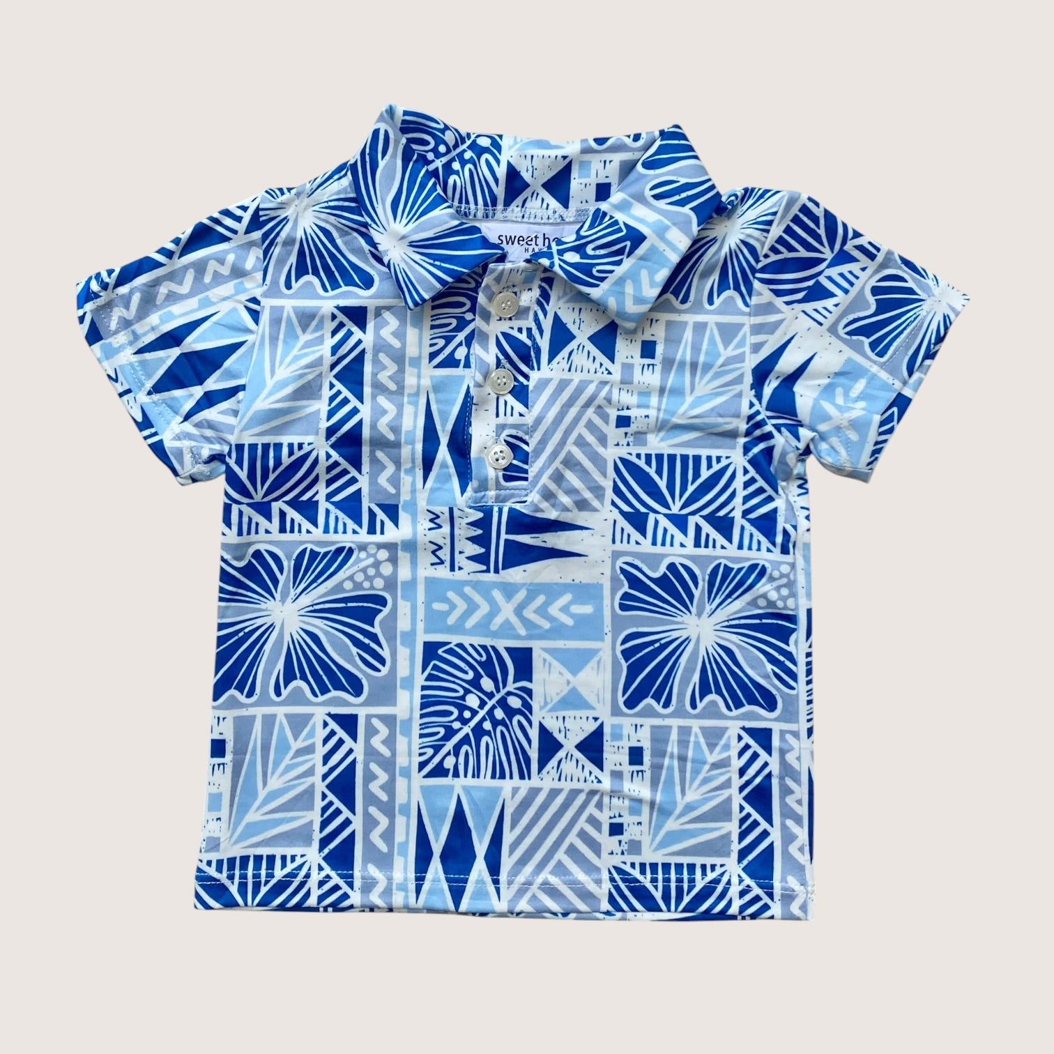 Blue Tropical Kapa collared shirt - Sweet Sweet Honey Hawaii