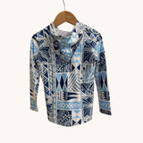 Blue Tropical Kapa Dri Fit hooded Long sleeve - Sweet Sweet Honey Hawaii
