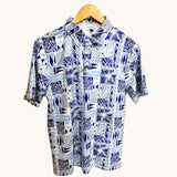Blue Tropical Kapa Men's collared Shirt - Sweet Sweet Honey Hawaii