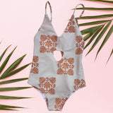 Blush heirloom/Cheetah Hibiscus Peek - a - Boo reversible Swimsuit - Sweet Sweet Honey Hawaii