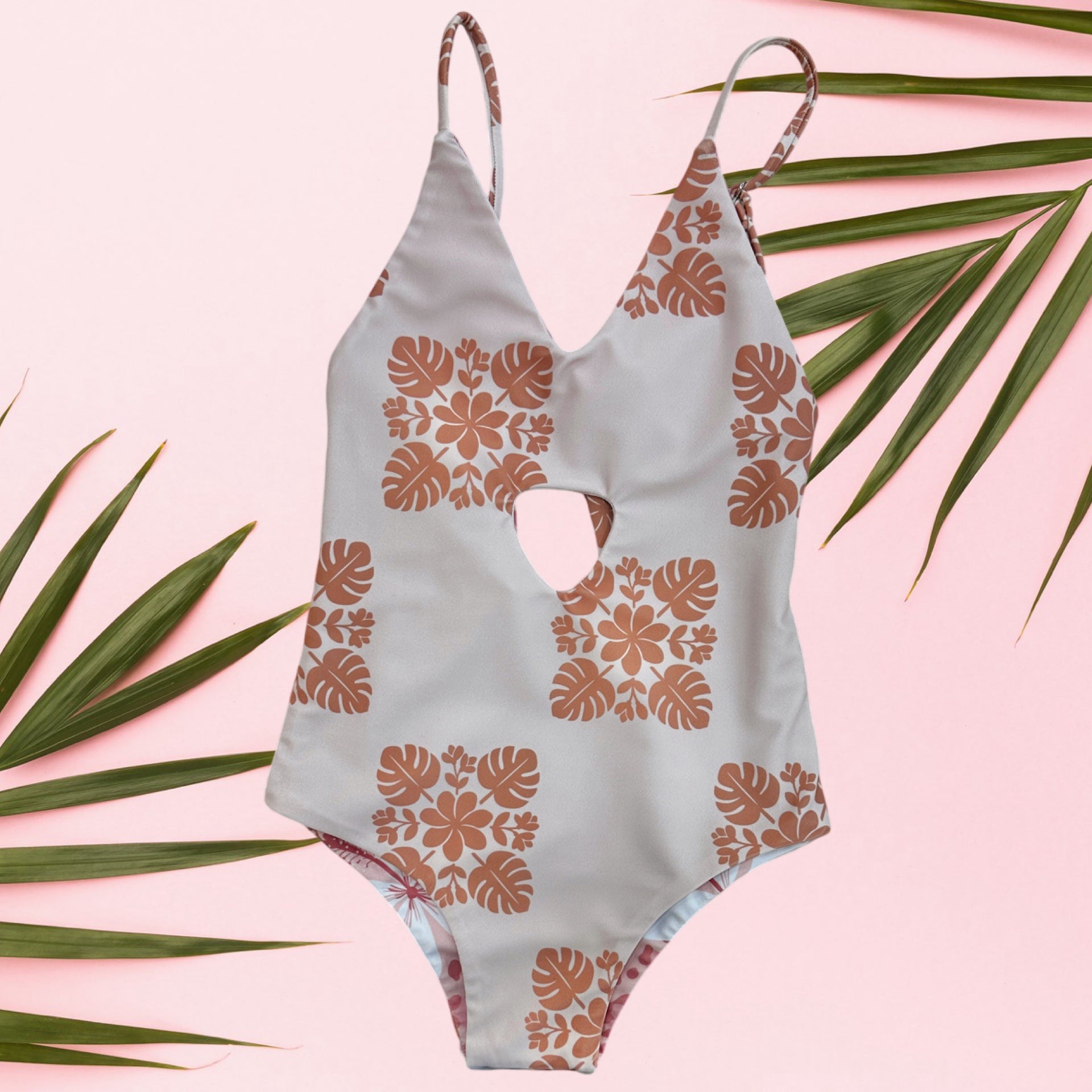 Blush heirloom/Cheetah Hibiscus Peek - a - Boo reversible Swimsuit - Sweet Sweet Honey Hawaii