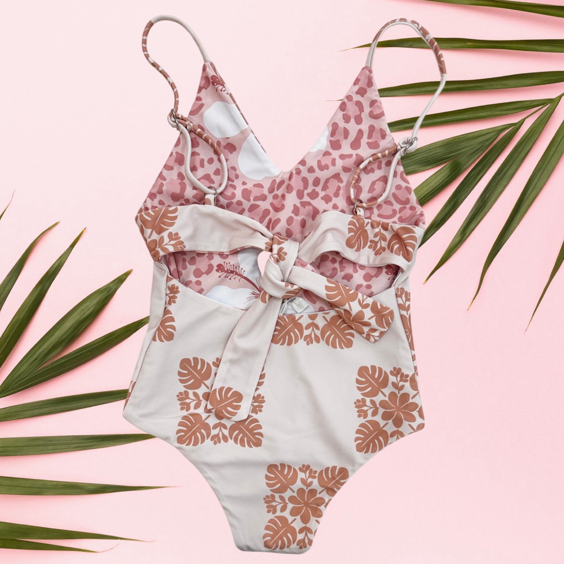 Blush heirloom/Cheetah Hibiscus Peek - a - Boo reversible Swimsuit - Sweet Sweet Honey Hawaii