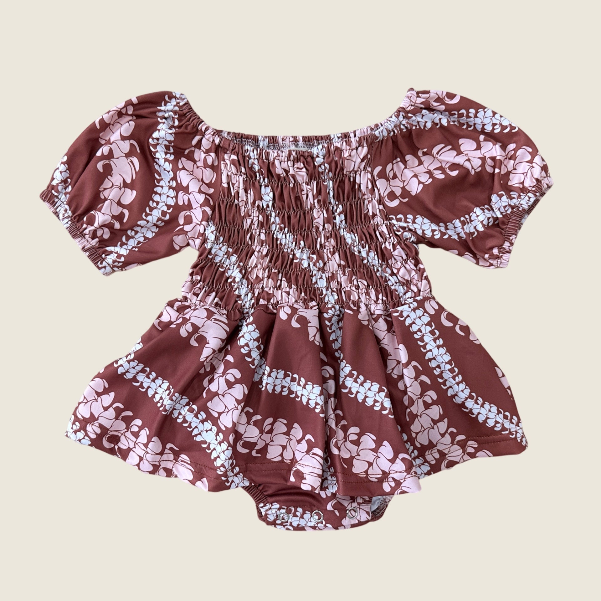 Brick Puakenikeni Lei Sleeved Melody Romper - Sweet Sweet Honey Hawaii