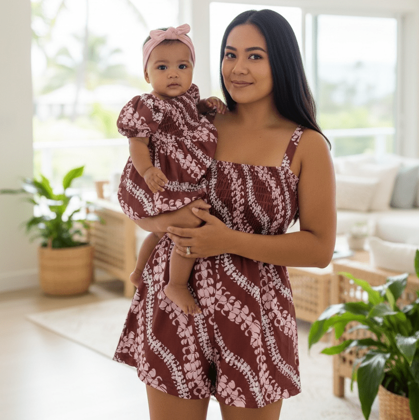 Brick Puakenikeni Lei Sleeved Melody Romper - Sweet Sweet Honey Hawaii