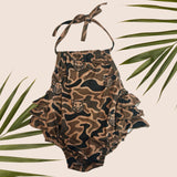 Brown Camo Boar Ruffle Halter Romper - Sweet Sweet Honey Hawaii