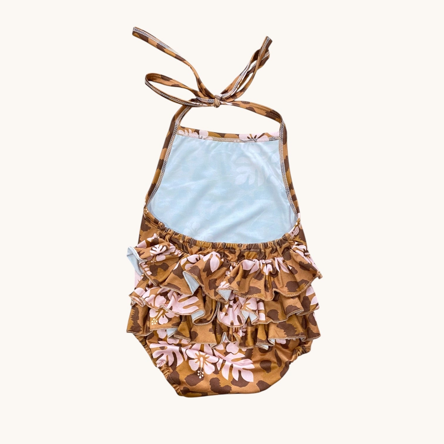 Cheetah Hibiscus Quilt Ruffle Halter Romper - Sweet Sweet Honey Hawaii