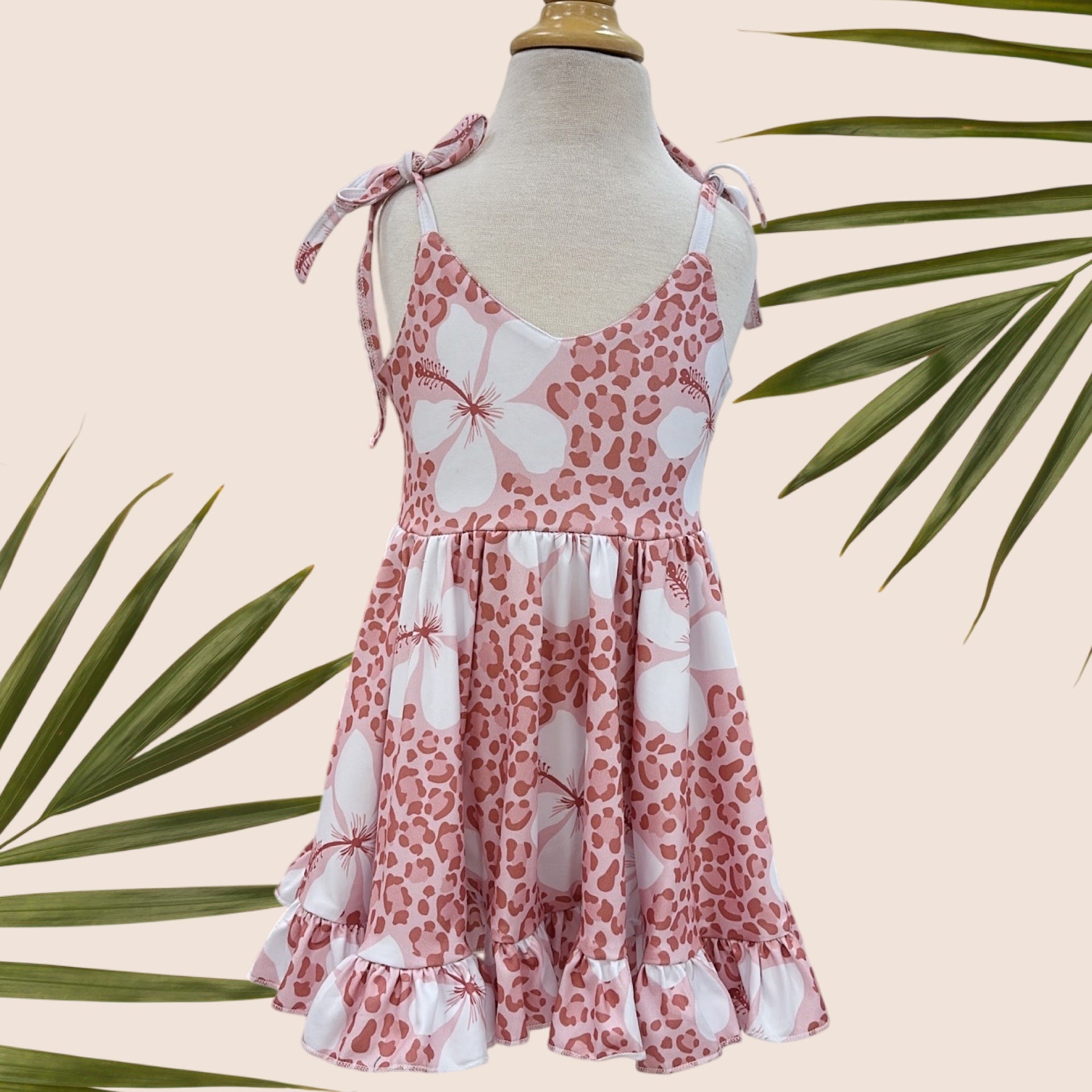 Cheetah Hibiscus Shoulder Tie Dress - Sweet Sweet Honey Hawaii