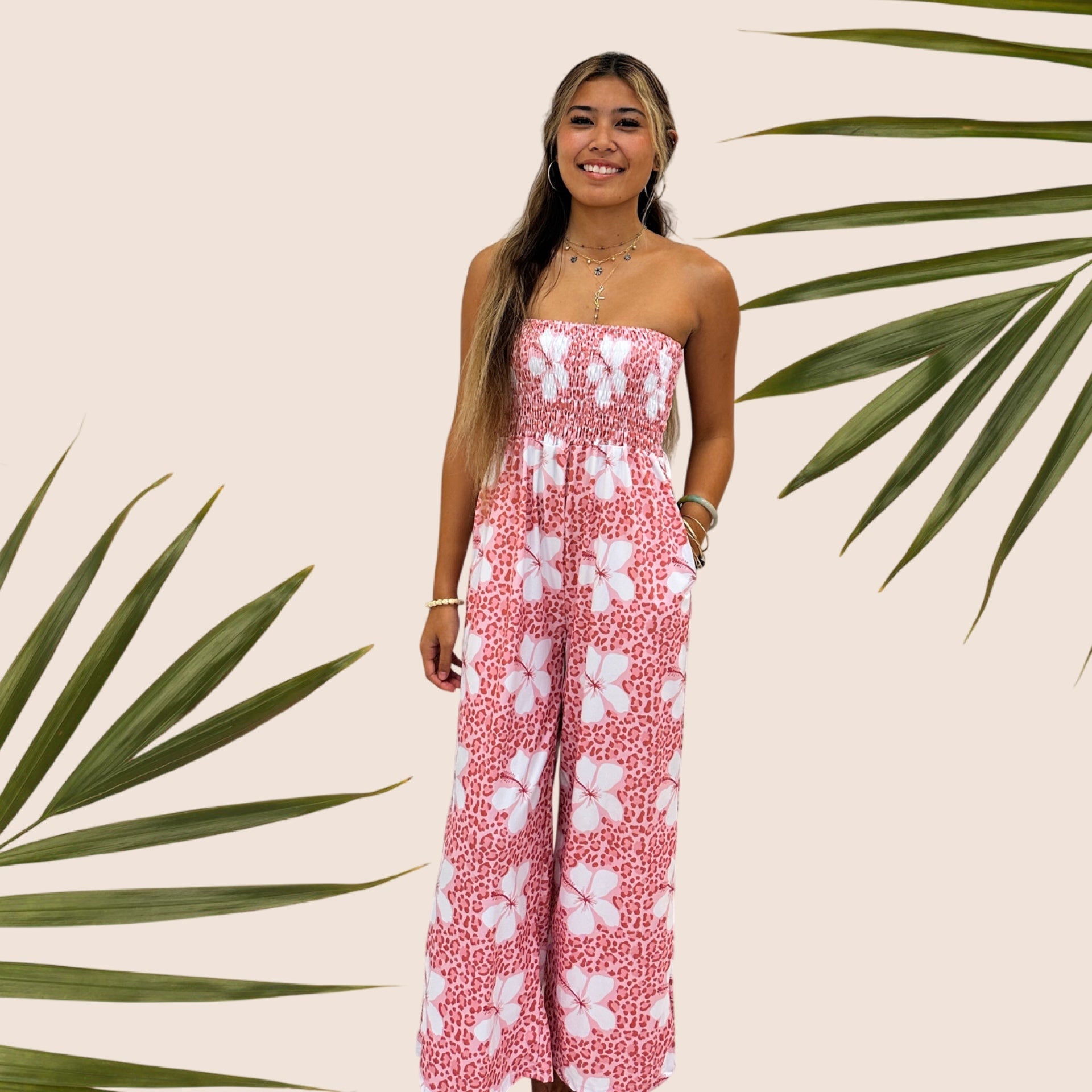 Cheetah Hibiscus Taylor Jumpsuit - Sweet Sweet Honey Hawaii