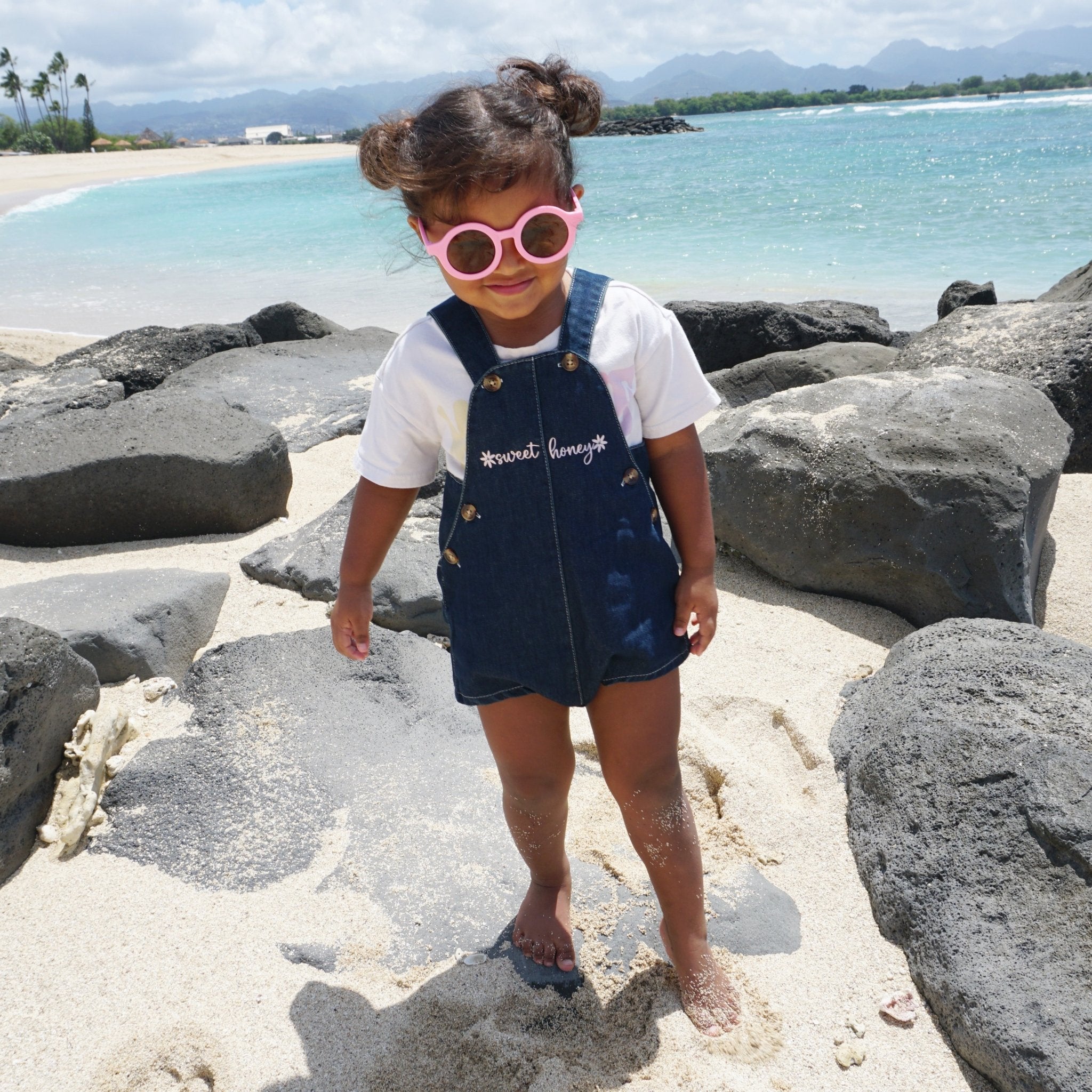 Dark Denim Sweet honey Logo sailor romper - Sweet Sweet Honey Hawaii