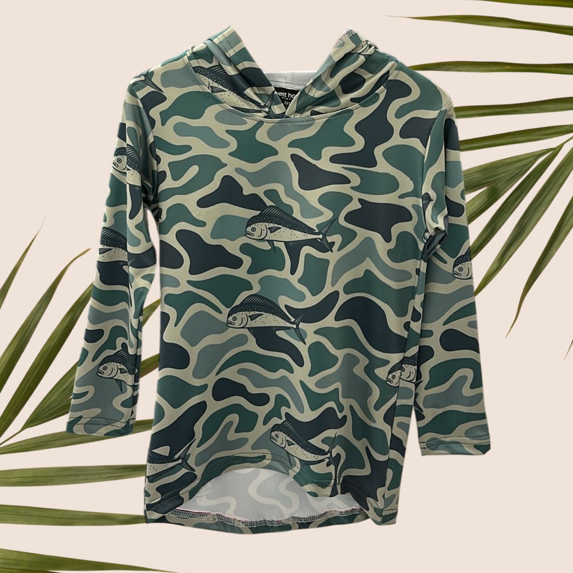 Green Camo Mahi Mahi Dri Fit hooded Long sleeve - Sweet Sweet Honey Hawaii