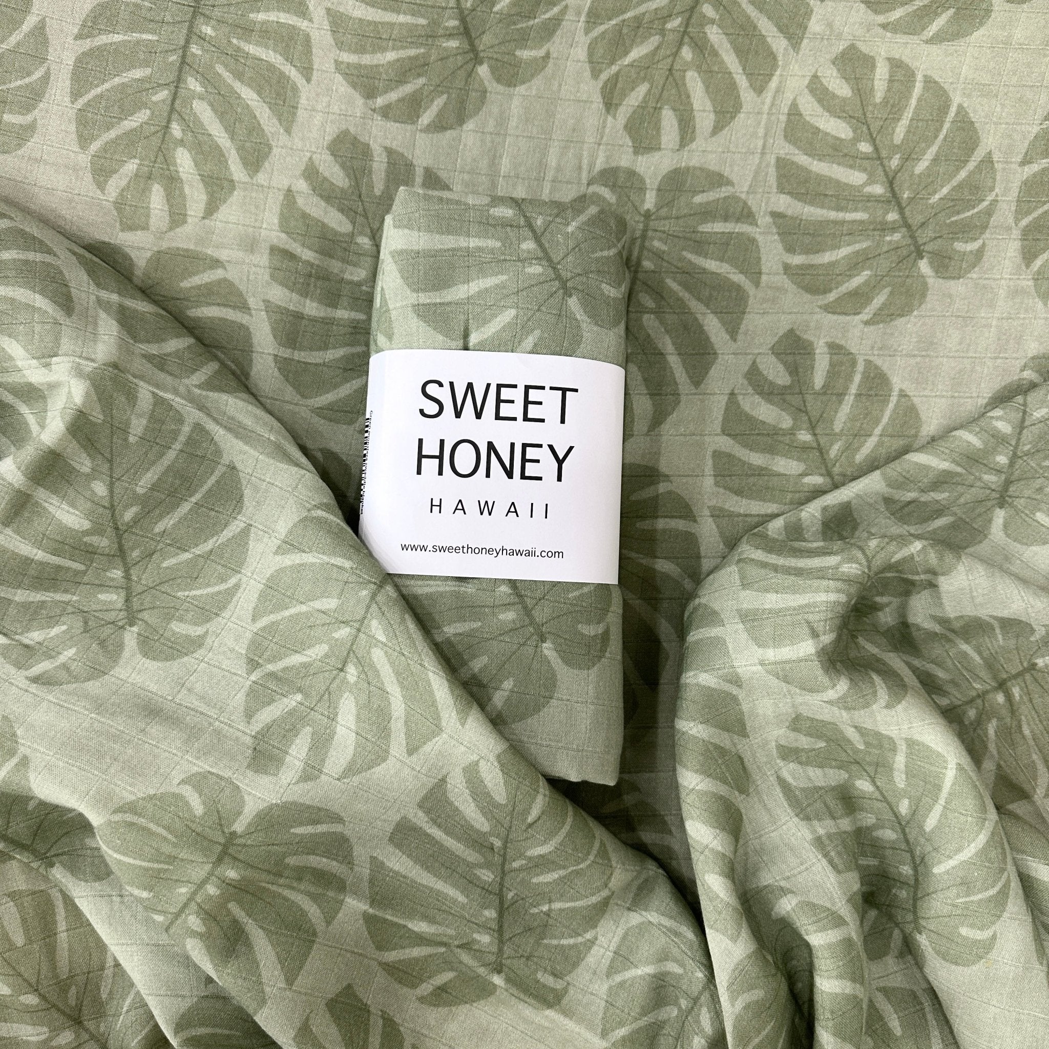 Green Monstera Swaddle Blanket - Sweet Sweet Honey Hawaii