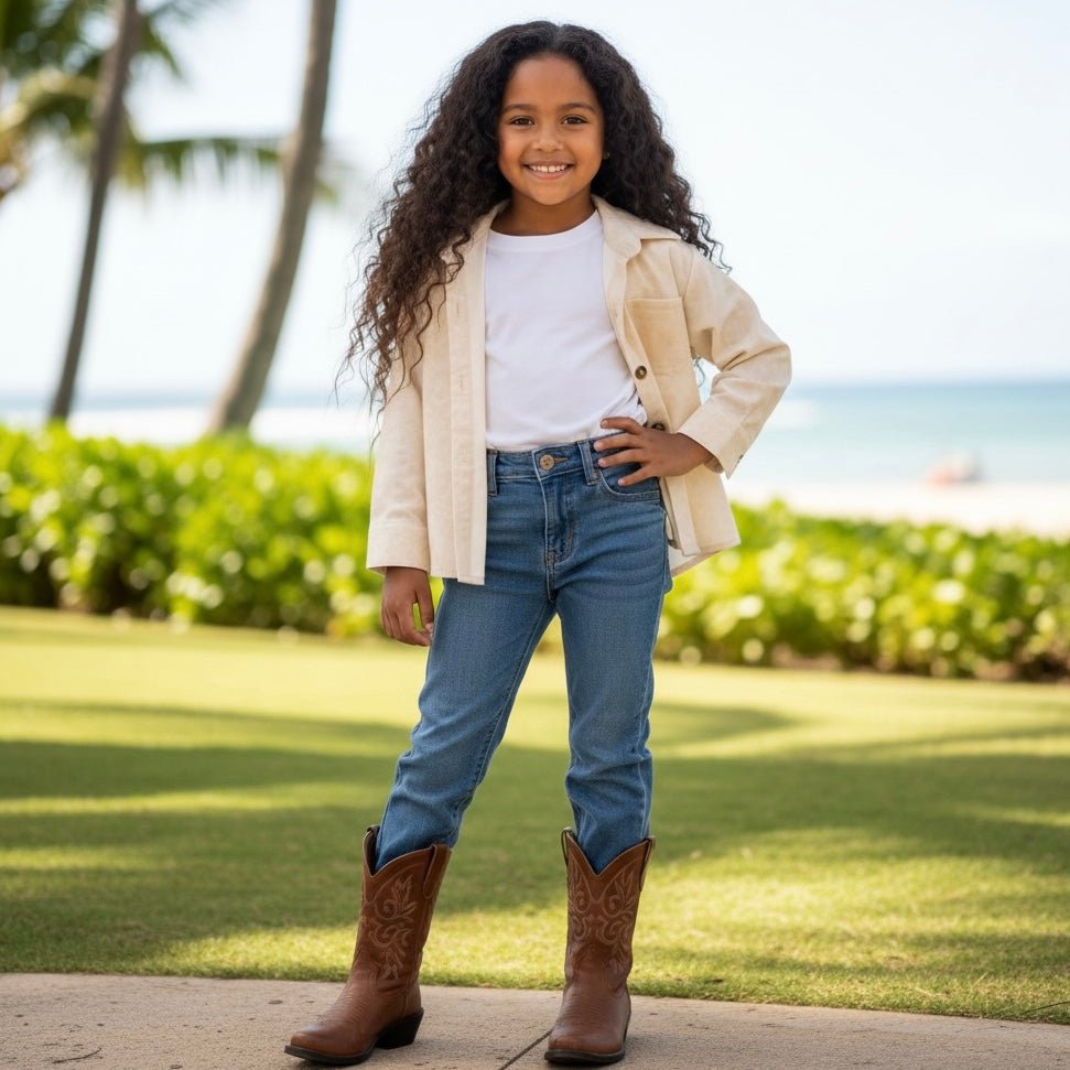 Kid's Cream Denim Quilt Jacket - Sweet Sweet Honey Hawaii