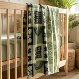 Large: Ho'opili Black/Green Aina Bloom Minky Blanket - Sweet Sweet Honey Hawaii