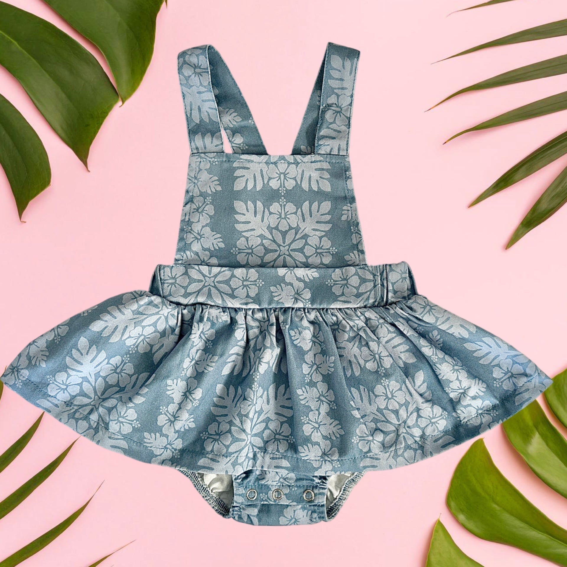 Light Blue Quilt Denim Ruffled Onesie - Sweet Sweet Honey Hawaii