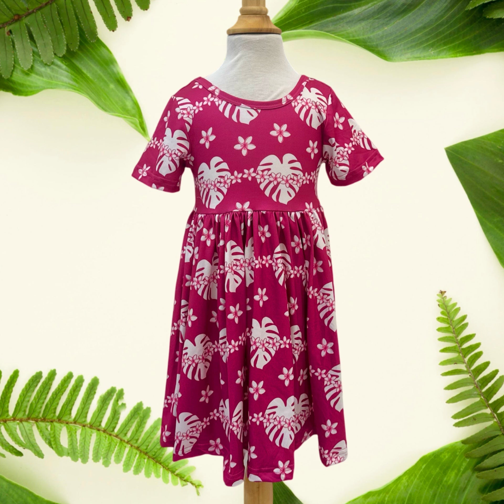 Magenta Kanani Monstera Tee Dress - Sweet Sweet Honey Hawaii