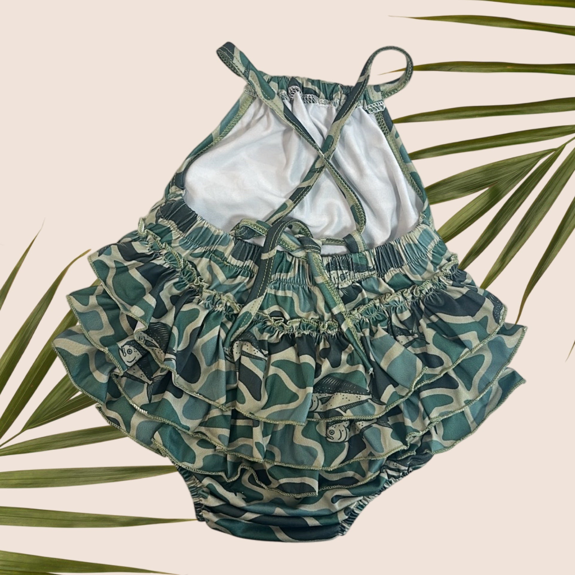 Mahi Mahi Green Camo Ruffle Halter Romper - Sweet Sweet Honey Hawaii