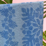 Medium: Cream Quilt Hibiscus /Blue Quilt Hibiscus Minky Blanket - Sweet Sweet Honey Hawaii
