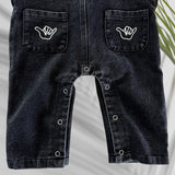 Black denim shaka overalls