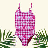 Pua lei Magenta Gingham One Piece scrunch Ribbed Bikini