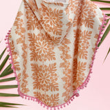 Peach Hibiscus Quilt Pom Pom Hooded Towel