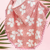 Cheetah hibiscus Pom Pom Hooded Towel