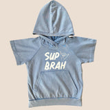 Blue Acid wash Sup Brah Hoodie shorts set
