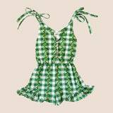 Maile lei Gingham Shoulder Tie Romper