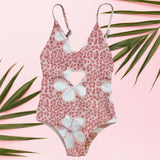Blush heirloom/Cheetah Hibiscus Peek-a-Boo reversible Swimsuit