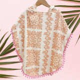 Peach Hibiscus Quilt Pom Pom Hooded Towel