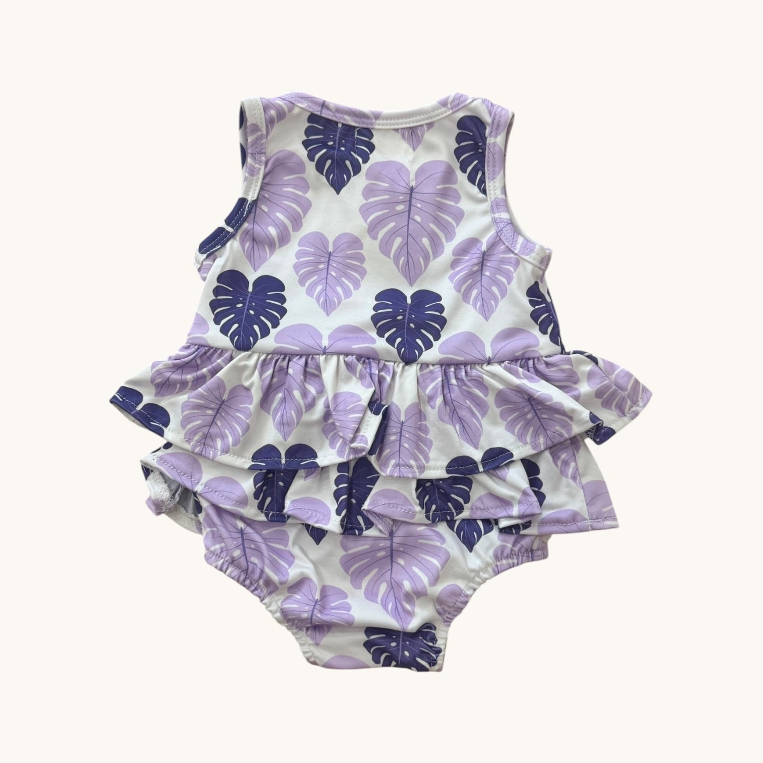 Purple Love Monstera Ruffle Tank Romper - Sweet Sweet Honey Hawaii